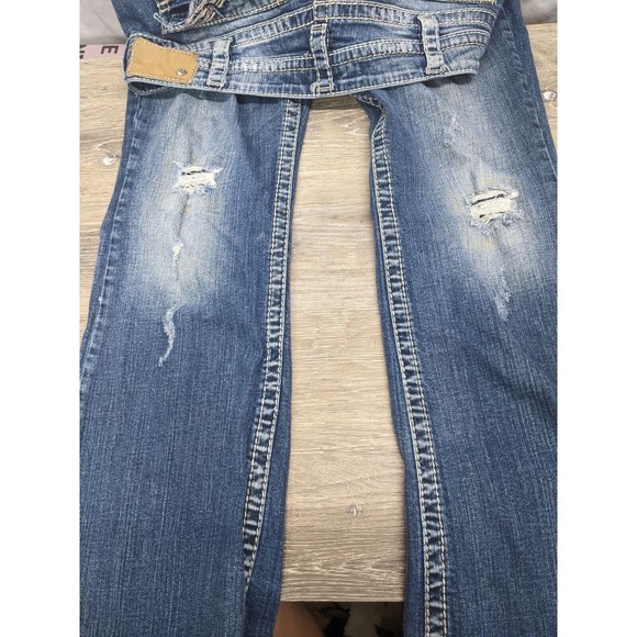 Silver Blue Jeans Pioneer Boot Cut Low Rise Dark Wash W 32 L 31 Distressed - Picture 7 of 12